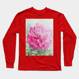 Red pink peony rose watercolour painting Long Sleeve T-Shirt